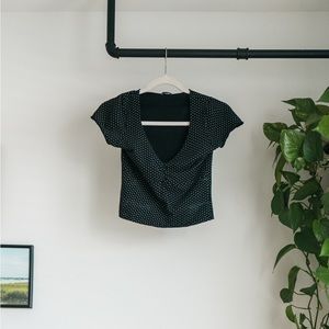 Brandy Melville black and white polka dot fitted top; OS